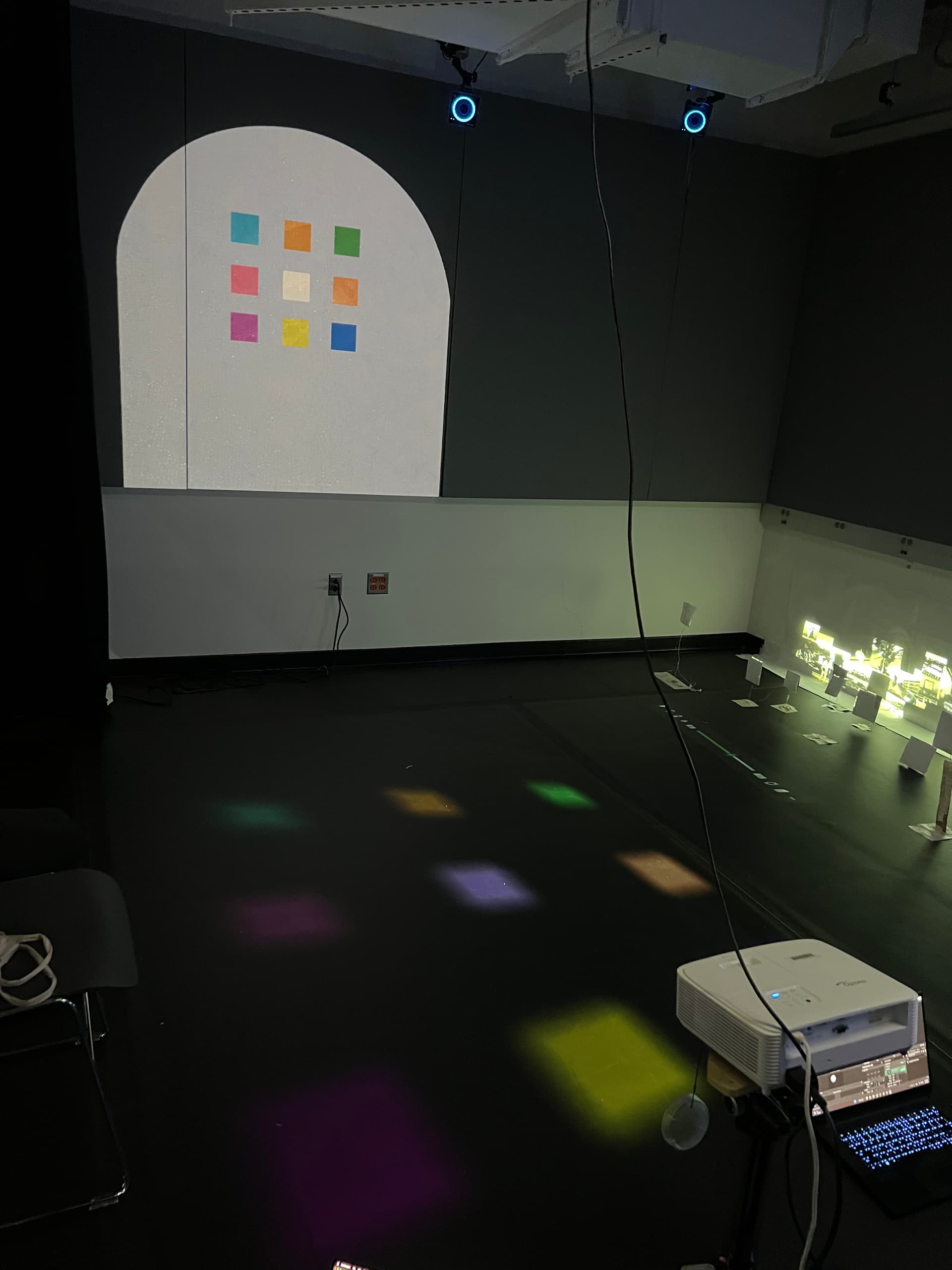 Floor cast — the shadow pattern sun-walks across the room, not loops